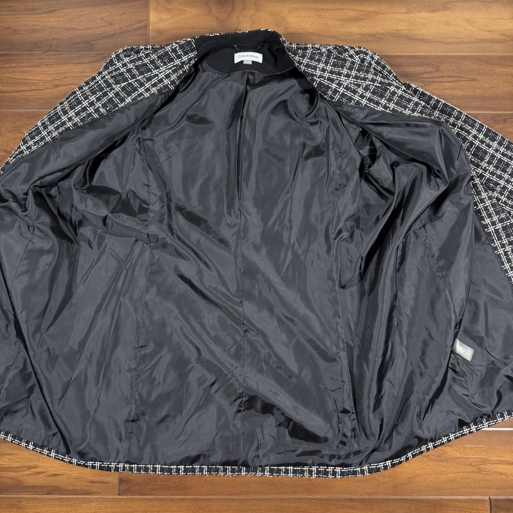Calvin Klein Women's Size 18 W Black White Tweed Open Front Blazer Jacket - Picture 10 of 12